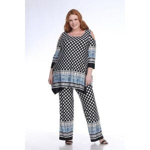 Plus Size Black Dots Print Tops & Pajama Set Multisize WM 021